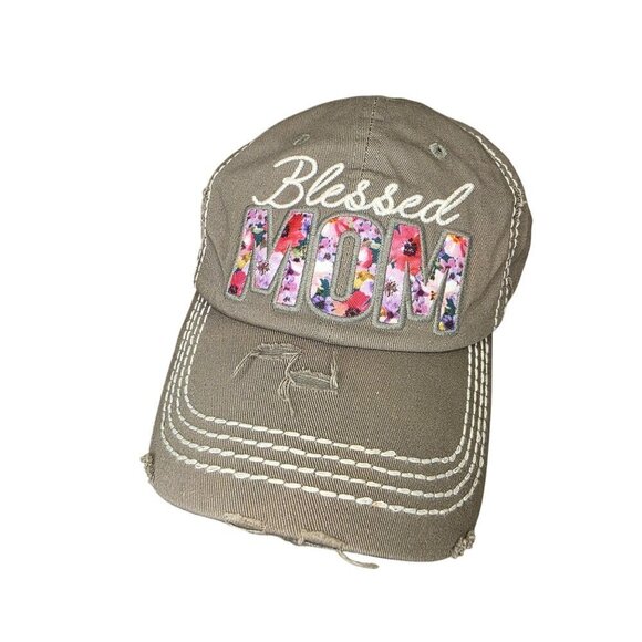 Blessed Mom Distressed Baseball Cap With Floral Lettering & Adjustable Strap By - Picture 10 of 11